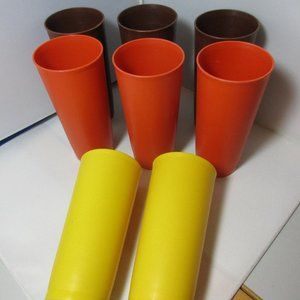 Vintage Lot of 8 TUPPERWARE Tumblers Cups Harvest Colors MCM